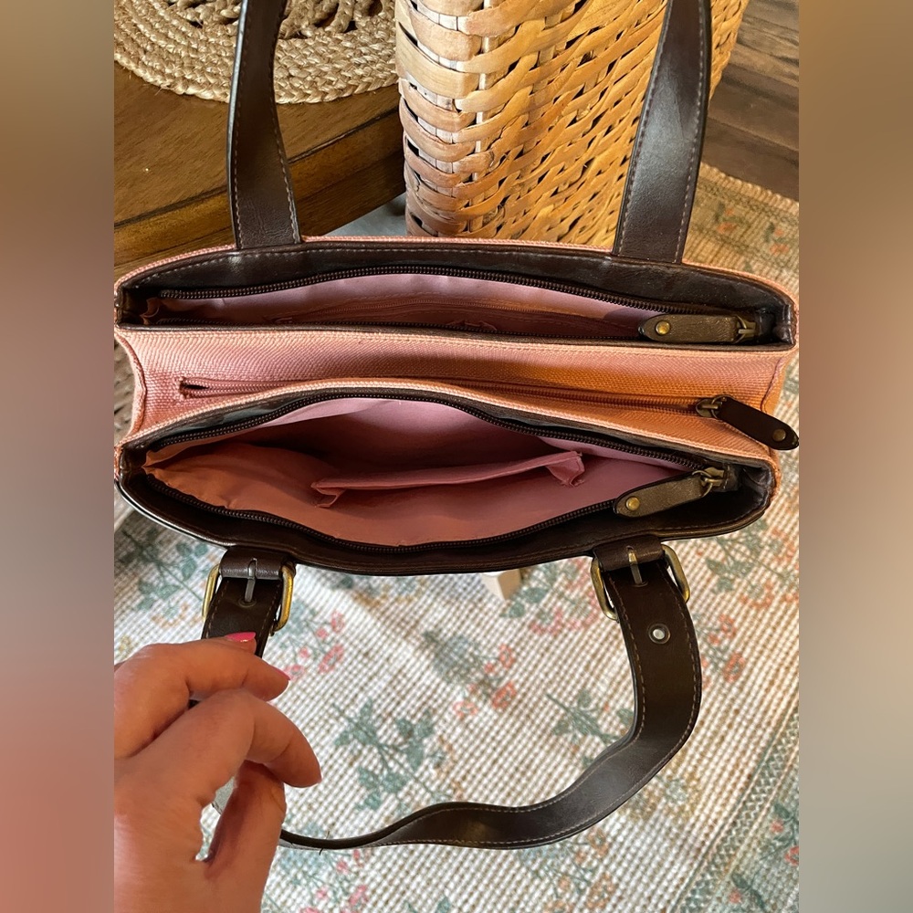Like-New Pink Canvas Bag w/ Chocolate Trim - Picture 4 of 8